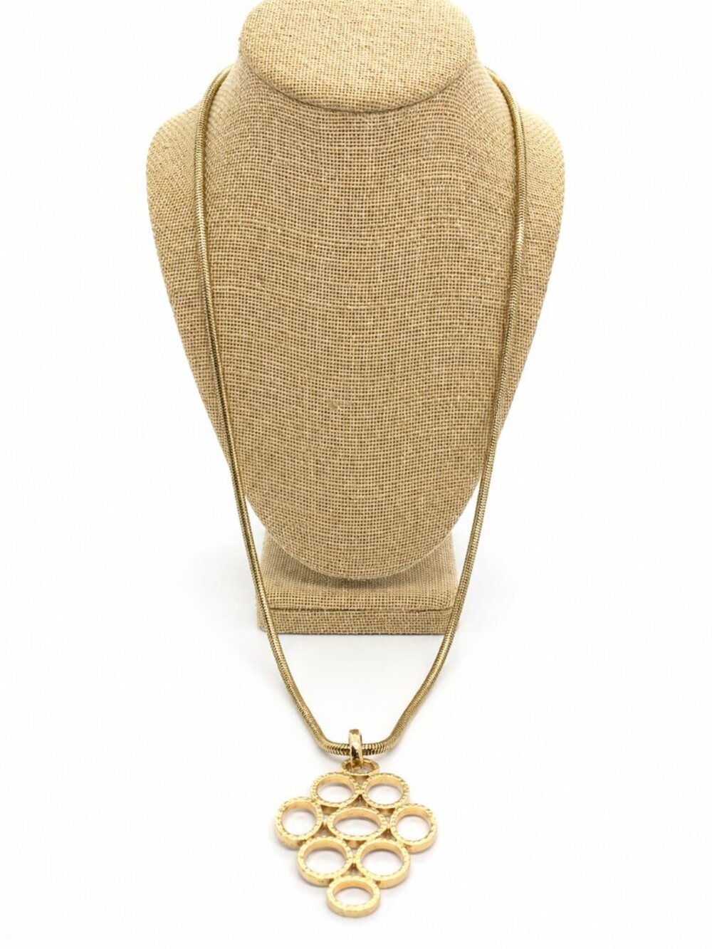 RJ GRAZIANO NECKLACE Gold Tone Snake Chain Textured Openwork Pendant